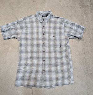 VTG Patagonia Men's M Light Gray Checkered Shirt Short Sleeve Organic Cotton